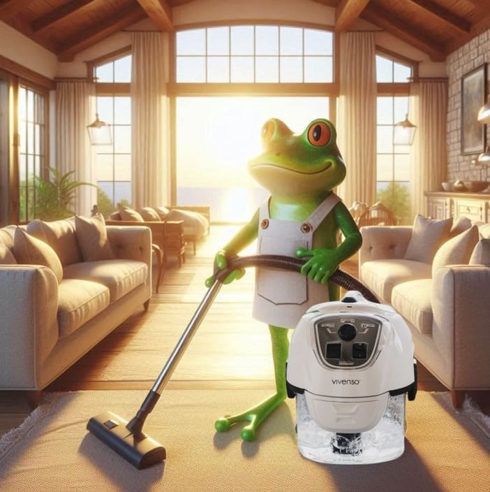 Vivenso und Wunderfrosch beim Staubsaugen